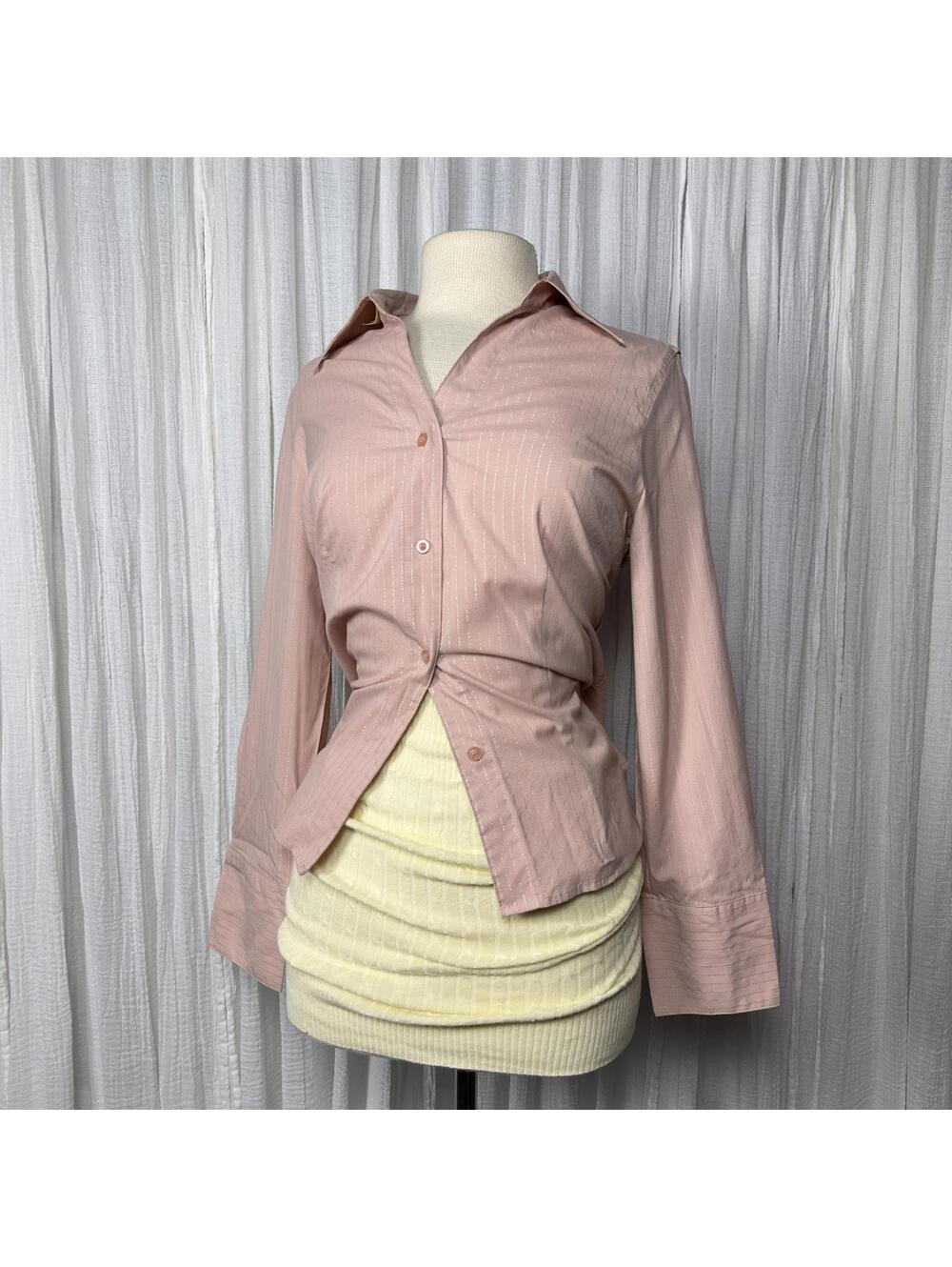 Vintage Y2K Preppy Coquette Cottage Pink Pinstripe Button-Up Shirt (L)